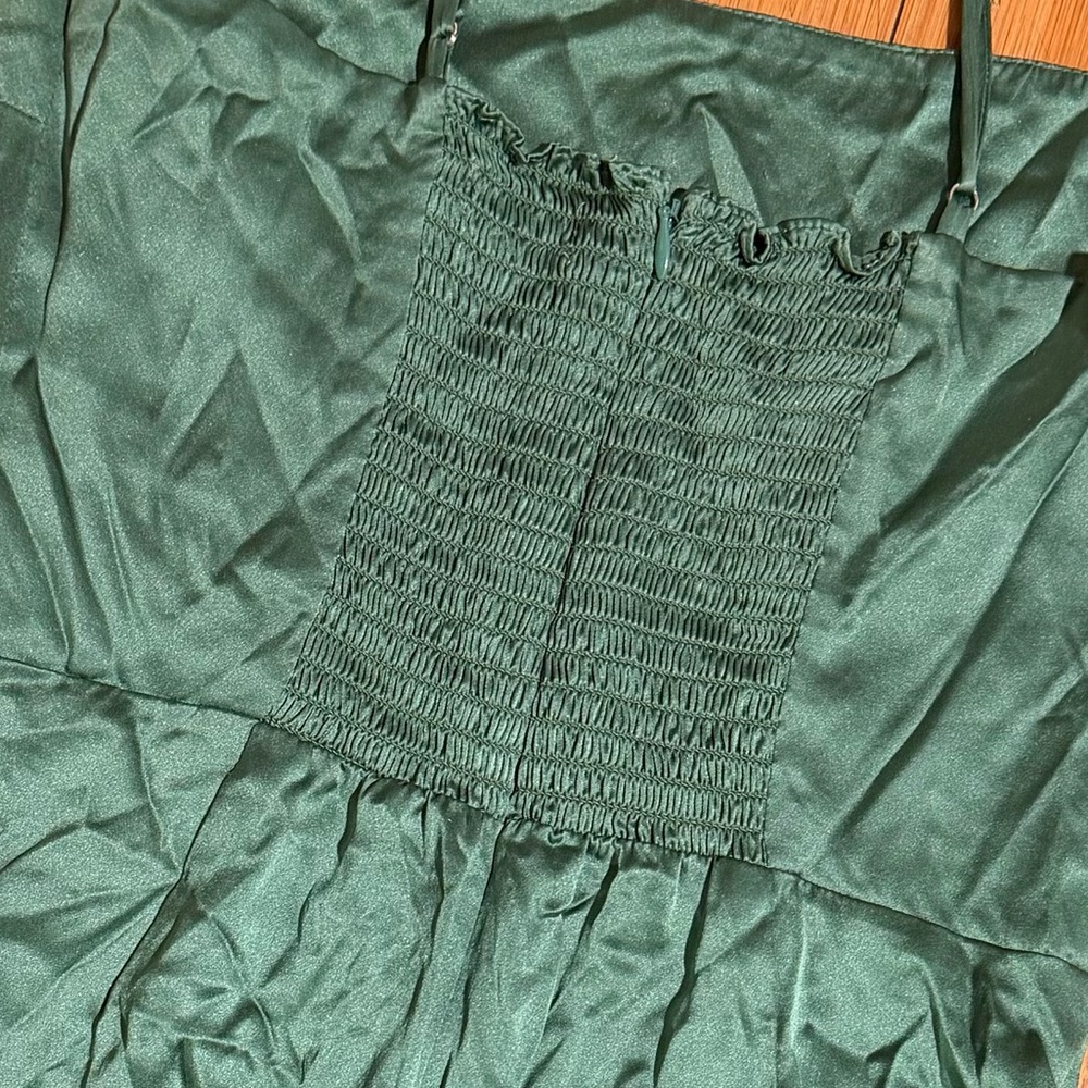Reformation Kosta Silk Mini Dress Bottle Green Size 4 - Picture 5 of 16